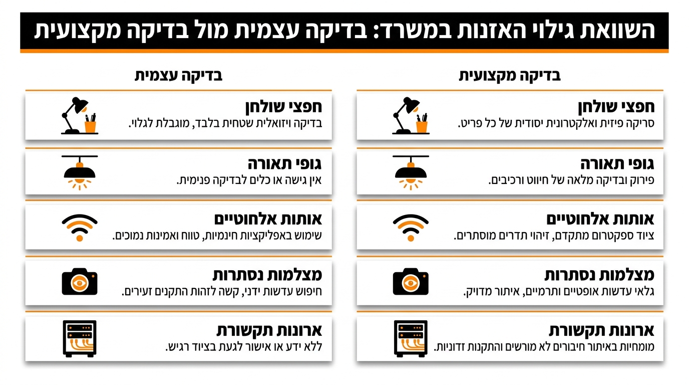 איתור ציוד האזנה במשרד: המדריך המלא לסריקה ואבטחה מקצועית